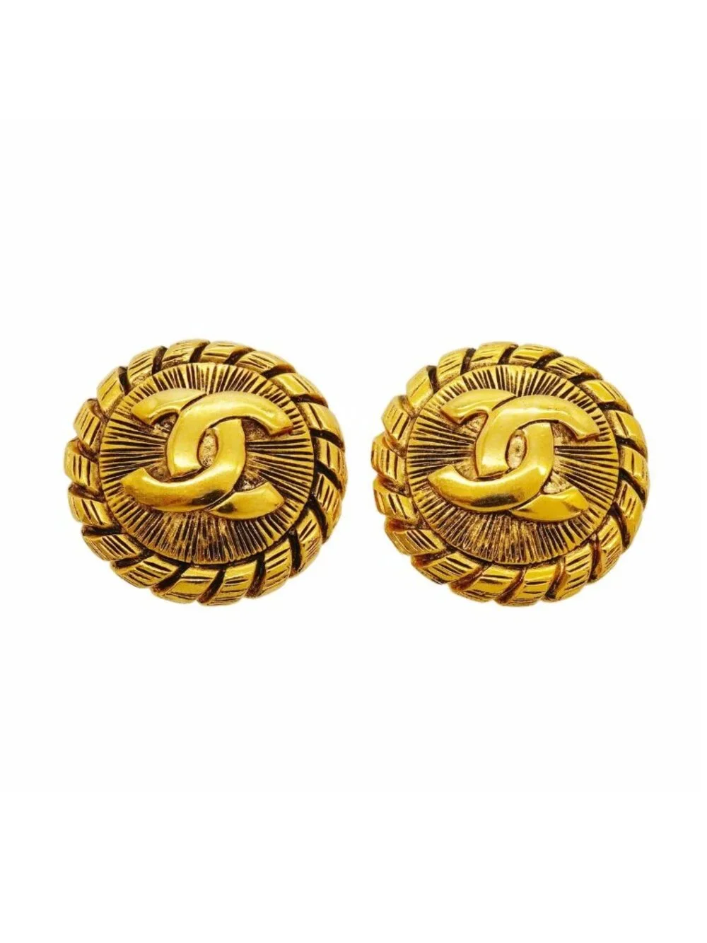 Chanel Earrings Vintage CC Logo Round Circle Gold Plated